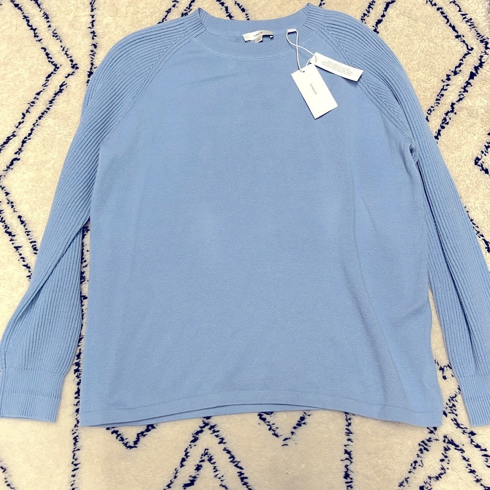 Vince Ribbed Cotton Pullover, Glacier, NWT. Size Medium - Picture 3 of 6